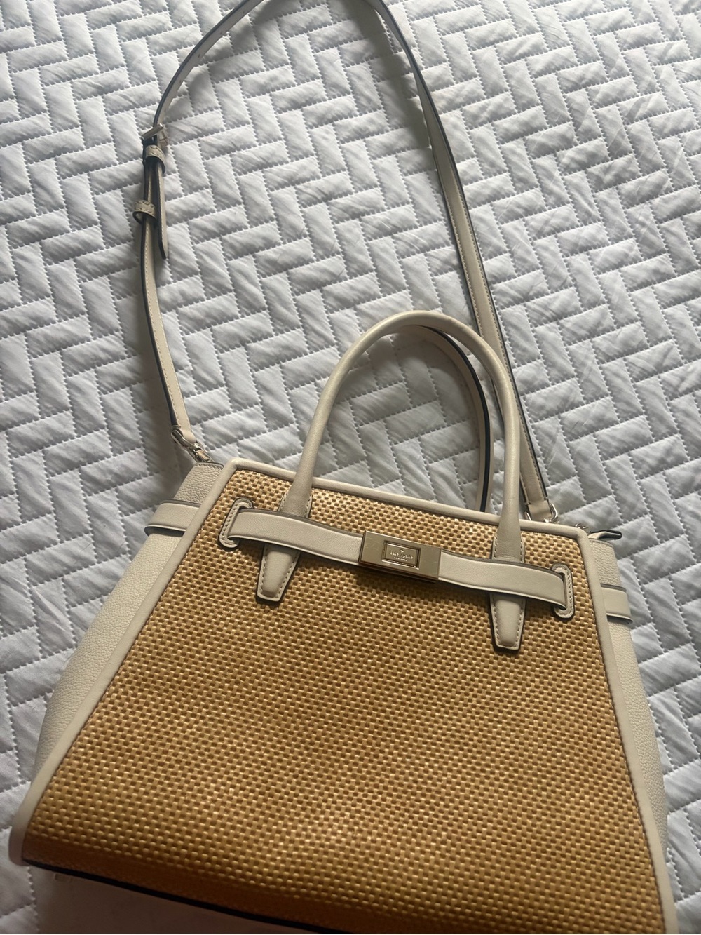 kate spade Cream and Tan Woven Crossbody Satchel